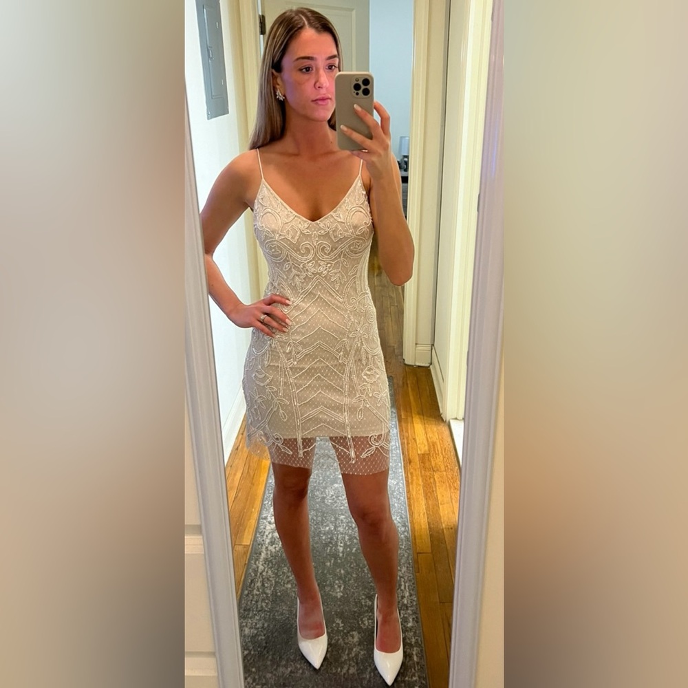 Adrianna Papell Ivory Pearl Beaded Dress